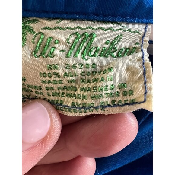Vintage 60s/70s Ui-Makai bright blue Hawaiian shirt L streetwear resort vacation - Picture 4 of 8